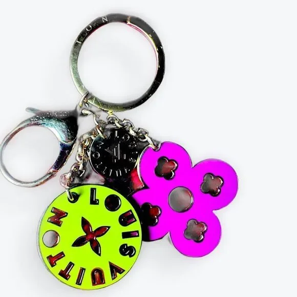 Auth Louis Vuitton Goldtone Key Ring Purse Accent Pink Green Preloved Bag Charm